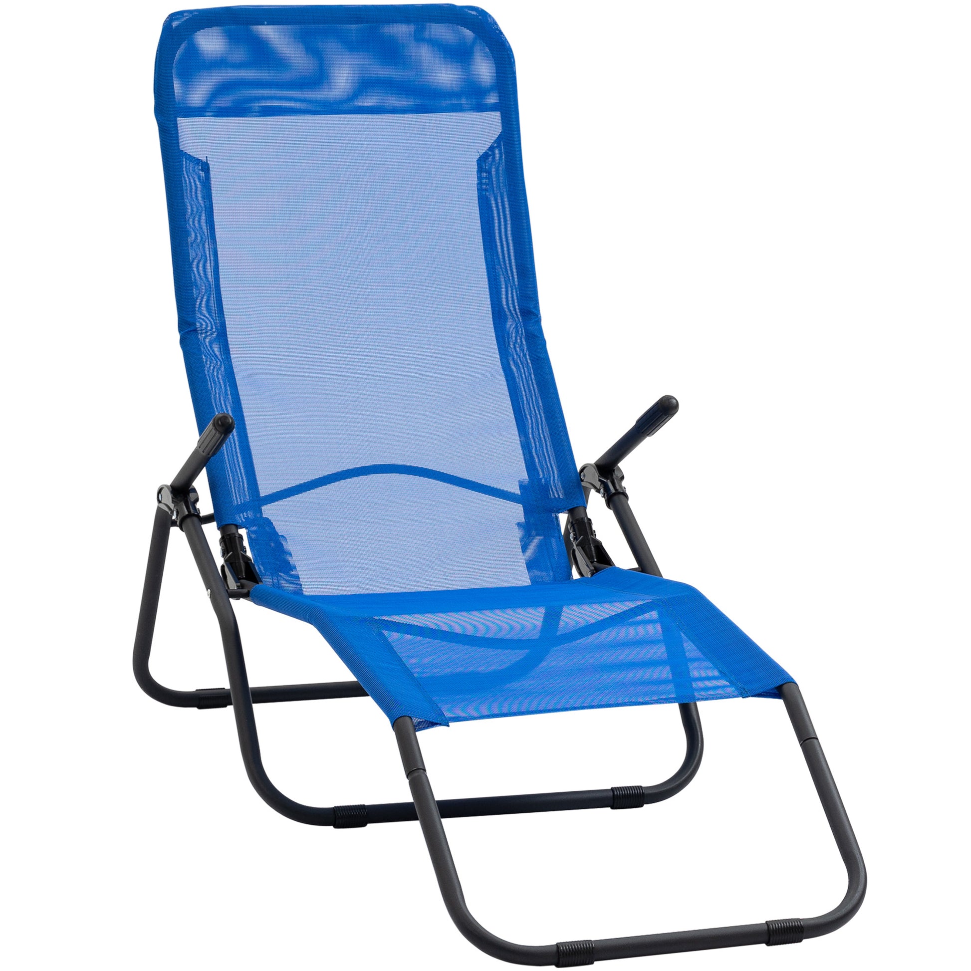 Foldable Patio Lounge Chair, Outdoor Beach Lounger with Breathable Mesh Fabric, Zero Gravity Chair with Reclining, Footrests, and Armrests, for Garden, Pool, Blue
