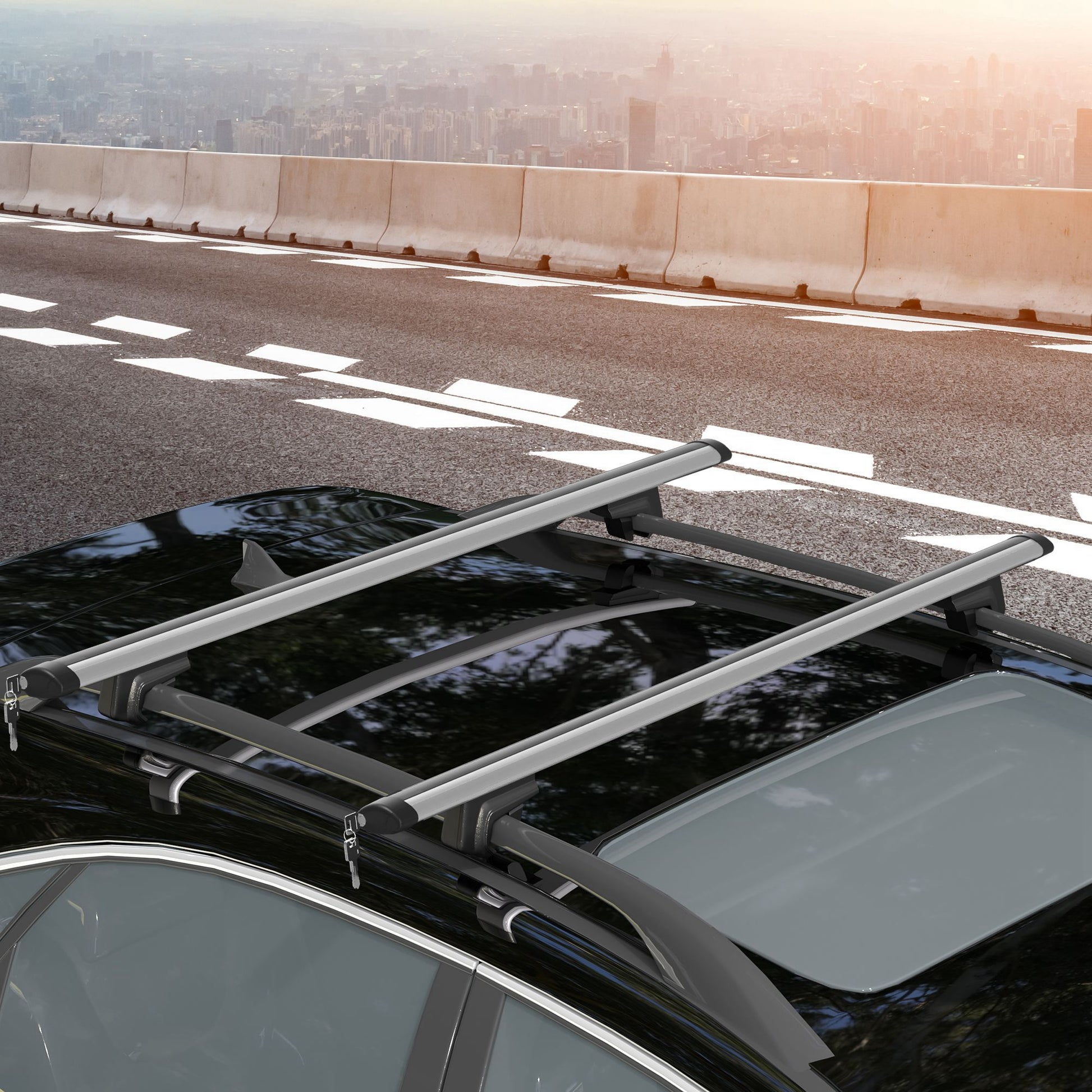 2pc Roof Rack Car Roof Top Lockable Aluminum Cross Bars Adjustable Baggage Luggage Carrier, Silver (49")