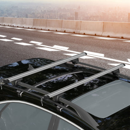 2pc Roof Rack Car Roof Top Lockable Aluminum Cross Bars Adjustable Baggage Luggage Carrier, Silver (49")