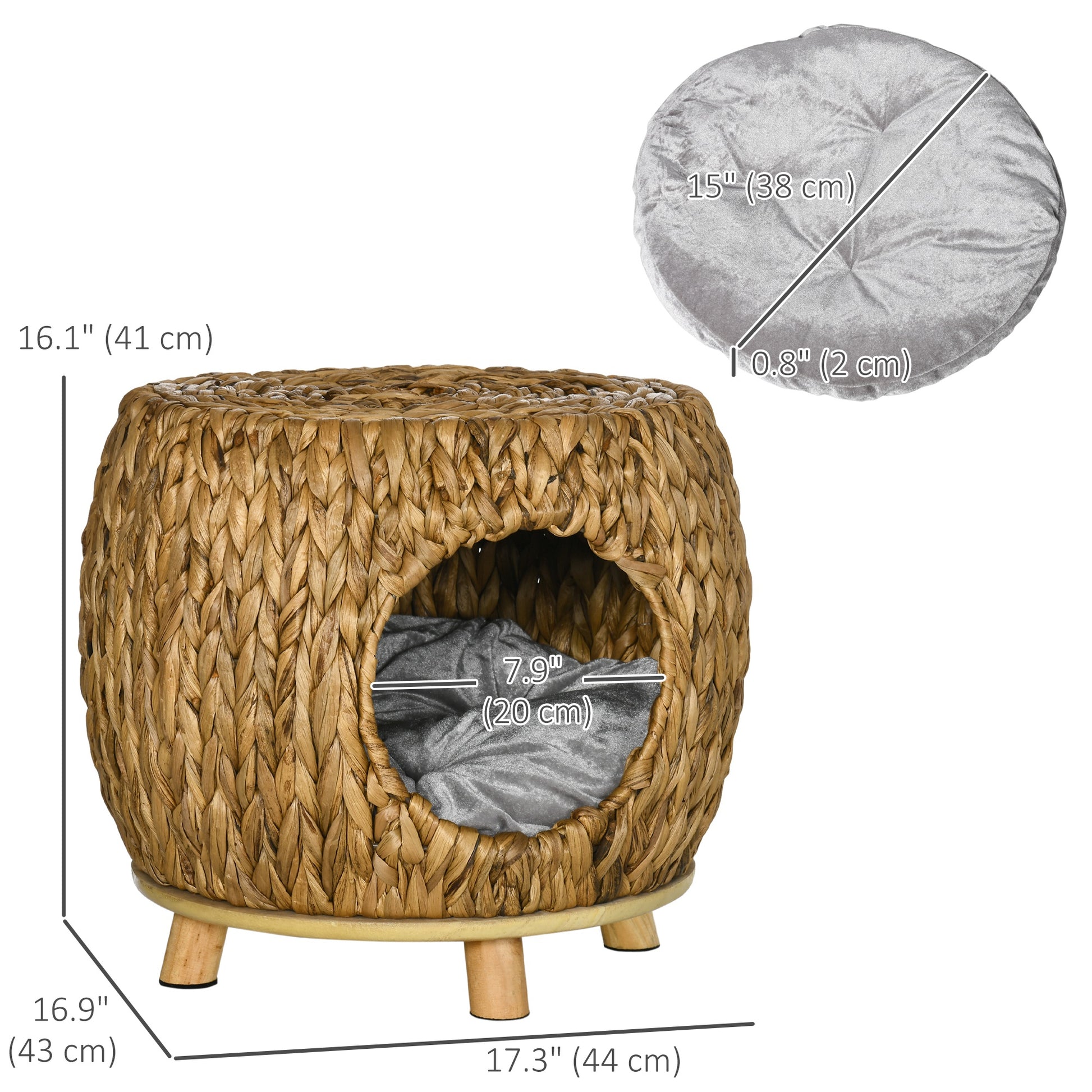 Wicker Cat Bed with Washable Cushion, Elevated Rattan Kitten Bed for Indoor Cats, Light Brown