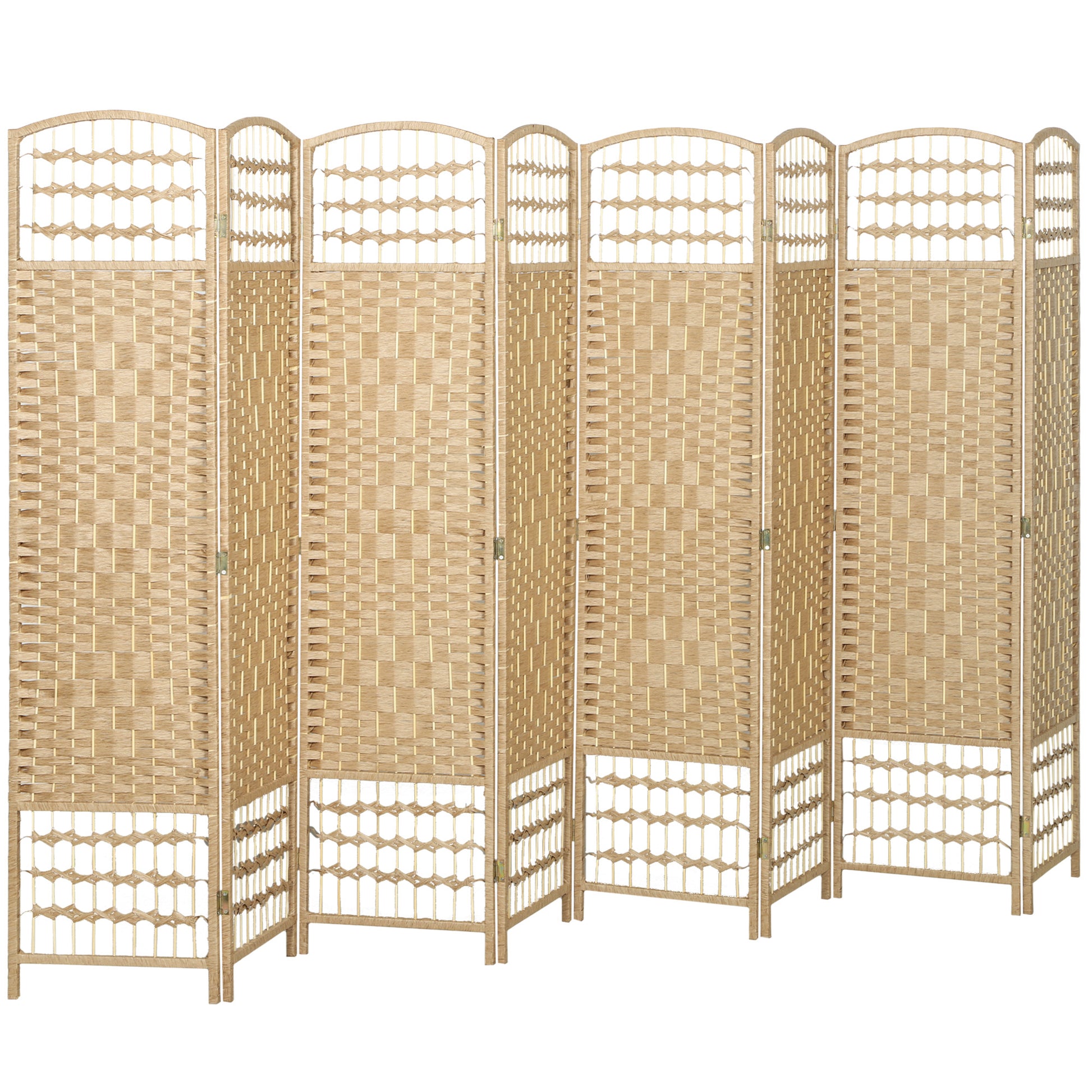 8 Panel Folding Room Divider, Portable Privacy Screen, Wave Fiber Room Partition for Home Office, Natural