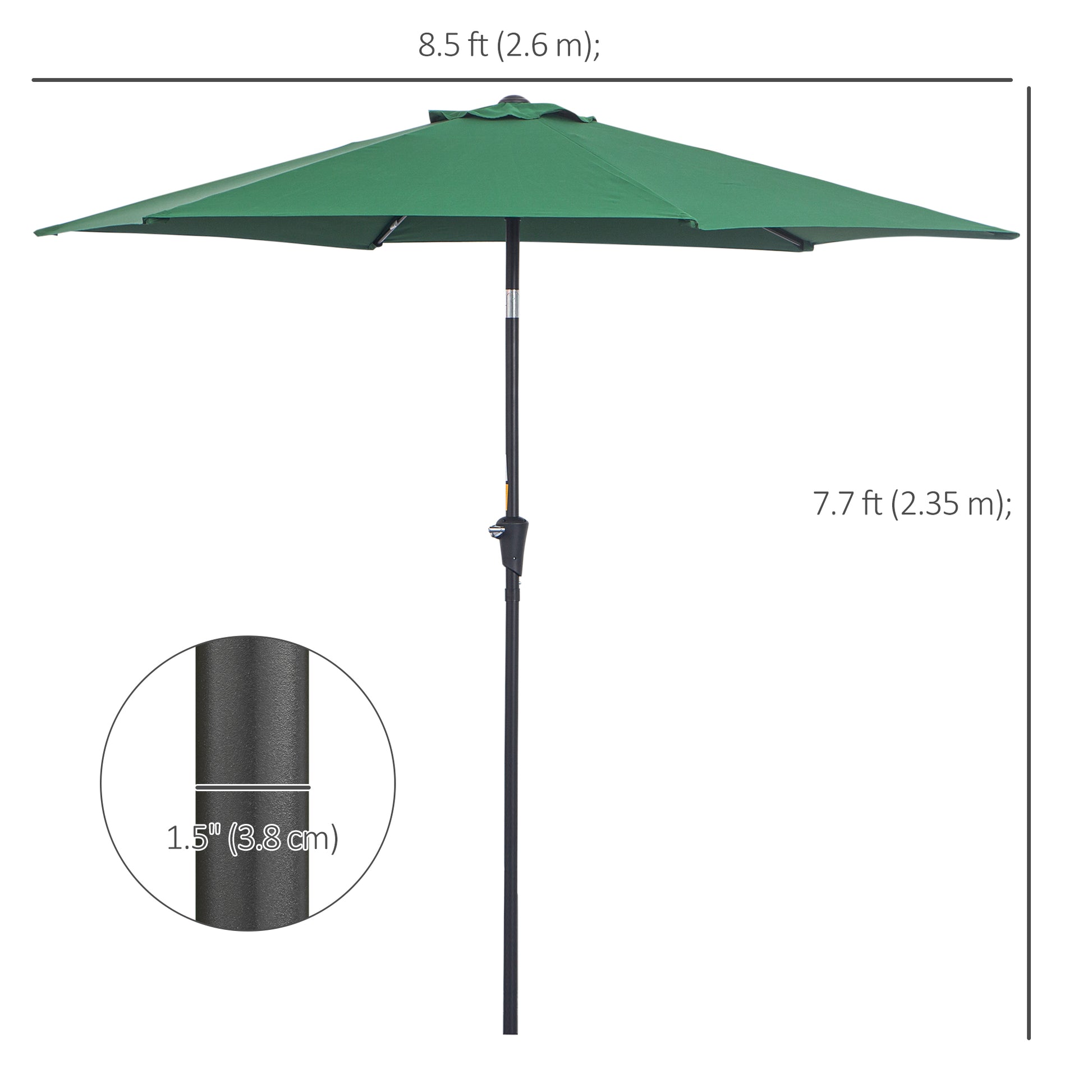 8.5FT Patio Umbrella, Round Garden Parasol with 6 Ribs, Market Sunshade Tilt Canopy w/ Crank Handle for Outdoor, Green