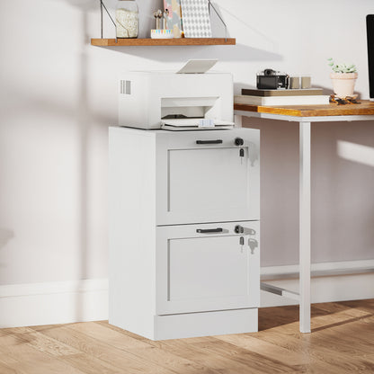 Vertical Filing Cabinet with 2 Drawers, Lock, File Cabinet for Home Office, A4 and Letter Size Files, White