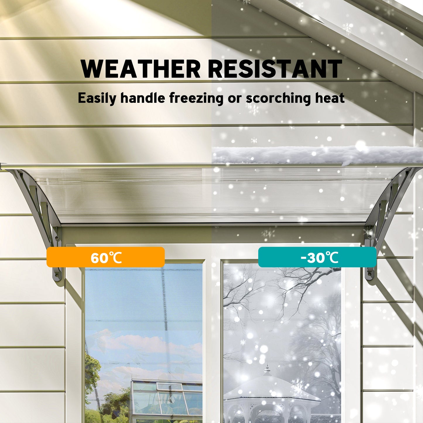 Window Awning Door Canopy, Polycarbonate Front Door Outdoor Patio Cover, Sun Shelter, Hollow Sheet, 43.3" x 23.6", Clear