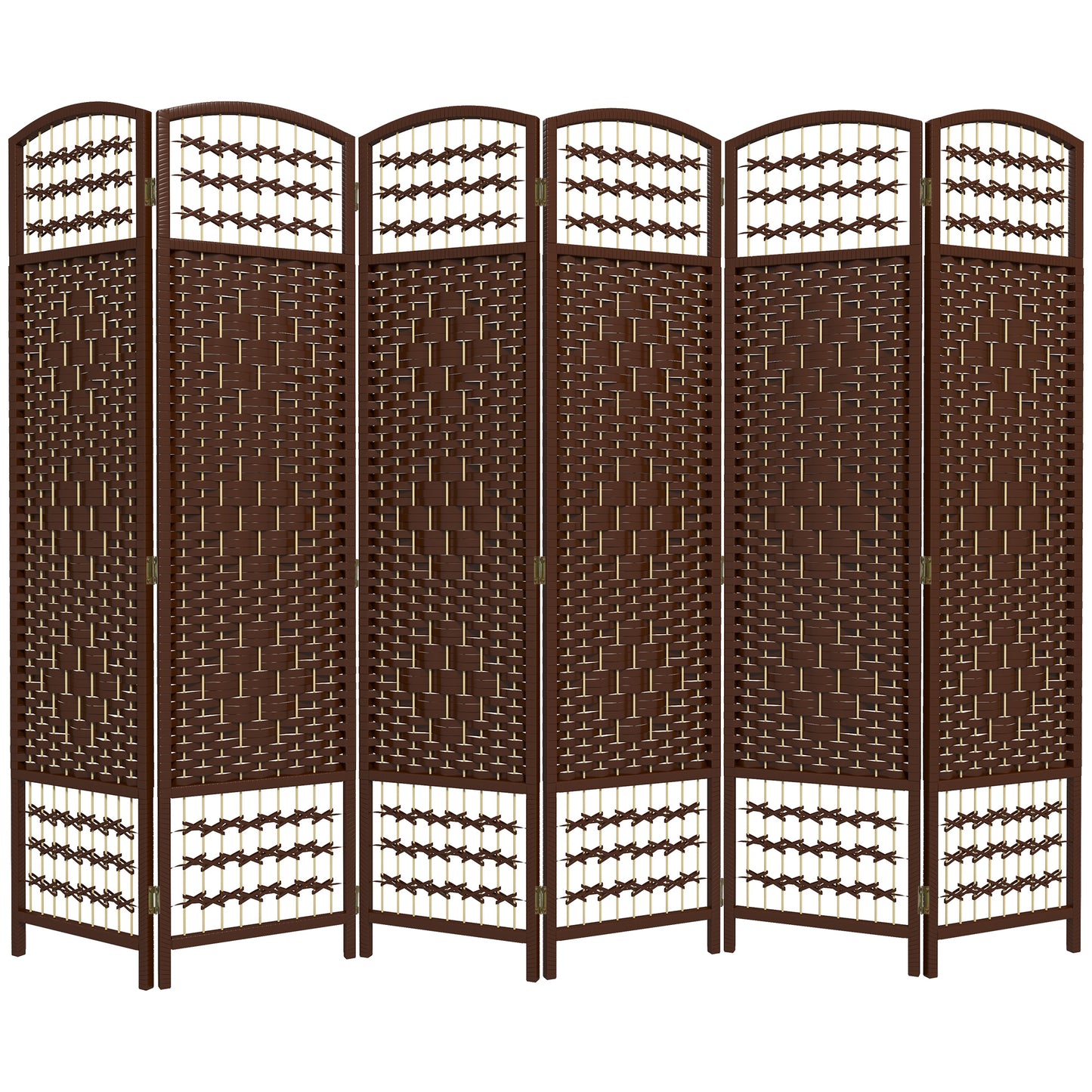6 Panel Folding Room Divider, Portable Privacy Screen, Wave Fiber Room Partition for Home Office, Brown