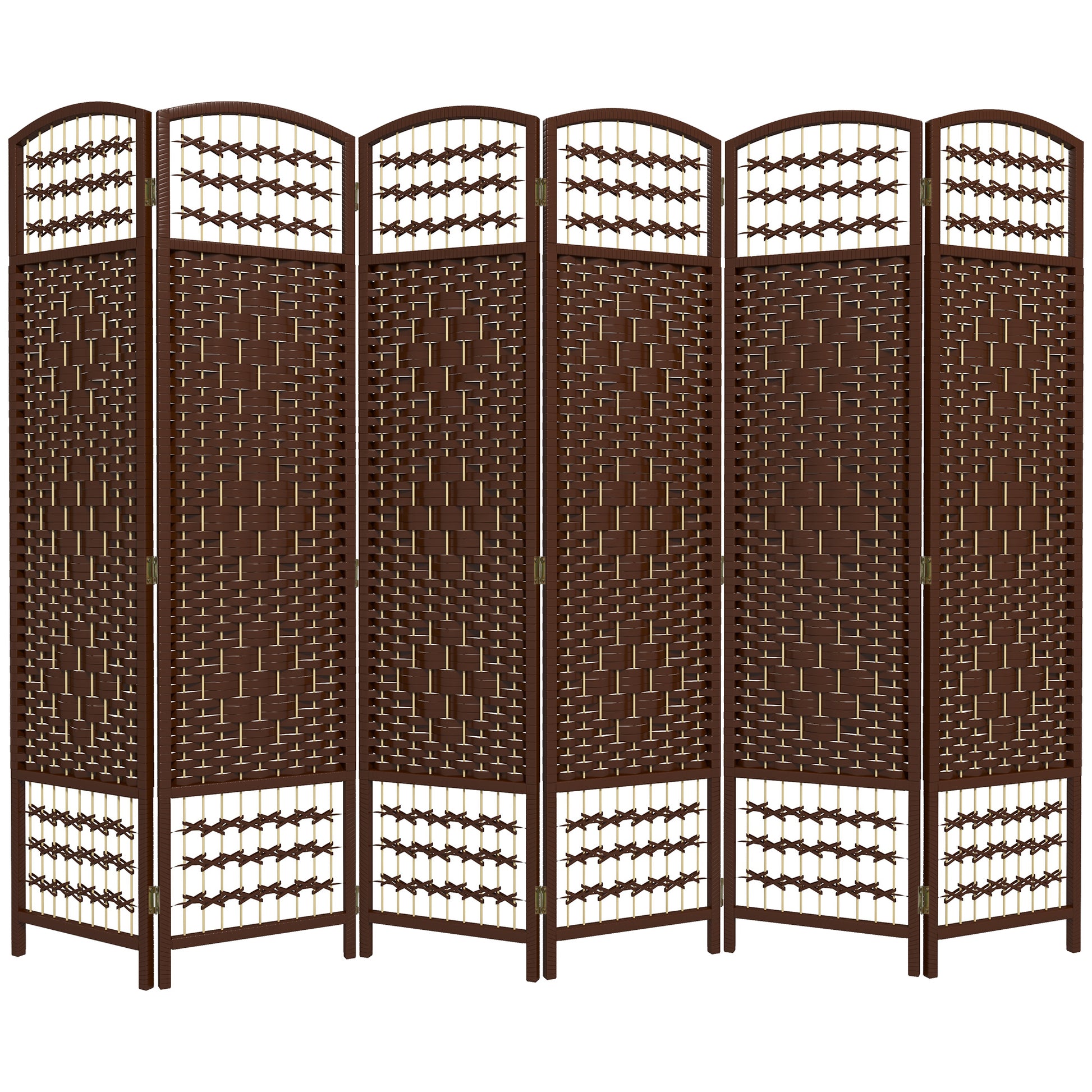 6 Panel Folding Room Divider, Portable Privacy Screen, Wave Fiber Room Partition for Home Office, Brown