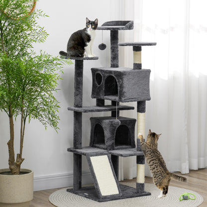 54" Cat Tree, Multi-Level Cat Tower with Scratching Posts, Cat Condos, Bed, Platforms, Ramp, Toy Ball, Dark Grey