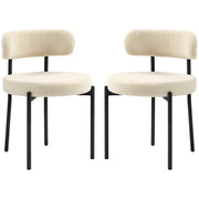 2 Pieces Kitchen Chairs, Modern Dining Chairs w/ Berber Fleece Upholstery and Steel Legs for Living Room, Beige