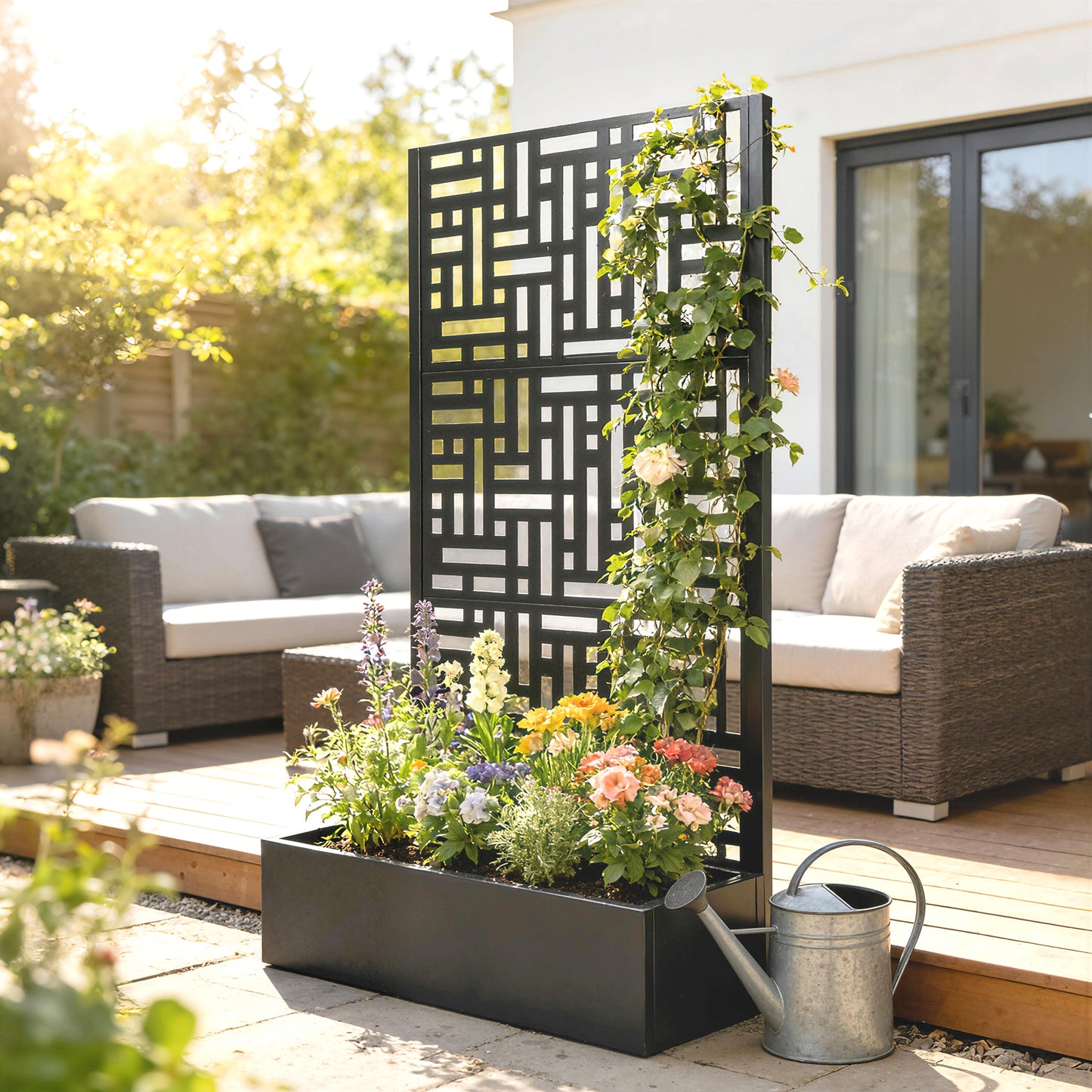 Galvanised Raised Garden Bed with Trellis, 71" Tall Metal Planter Box with Privacy Screen and Drainage Holes