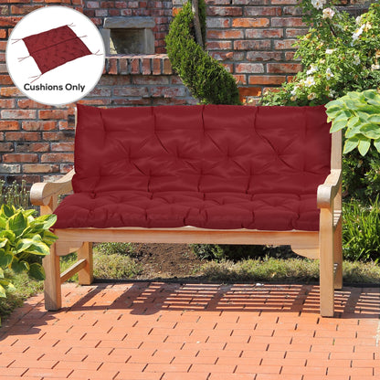 2 Seater Garden Bench Cushion, Soft Thick Outdoor Non-Slip 2 Seater Soft Pad With Backrest for Garden Patio, 47" x 43" x 5", Wine Red