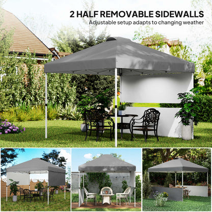 10' x 10' Pop Up Canopy Tent with 2 Half Sidewalls, UV50+ Height Adjustable Instant Sun Shelter, Dark Grey