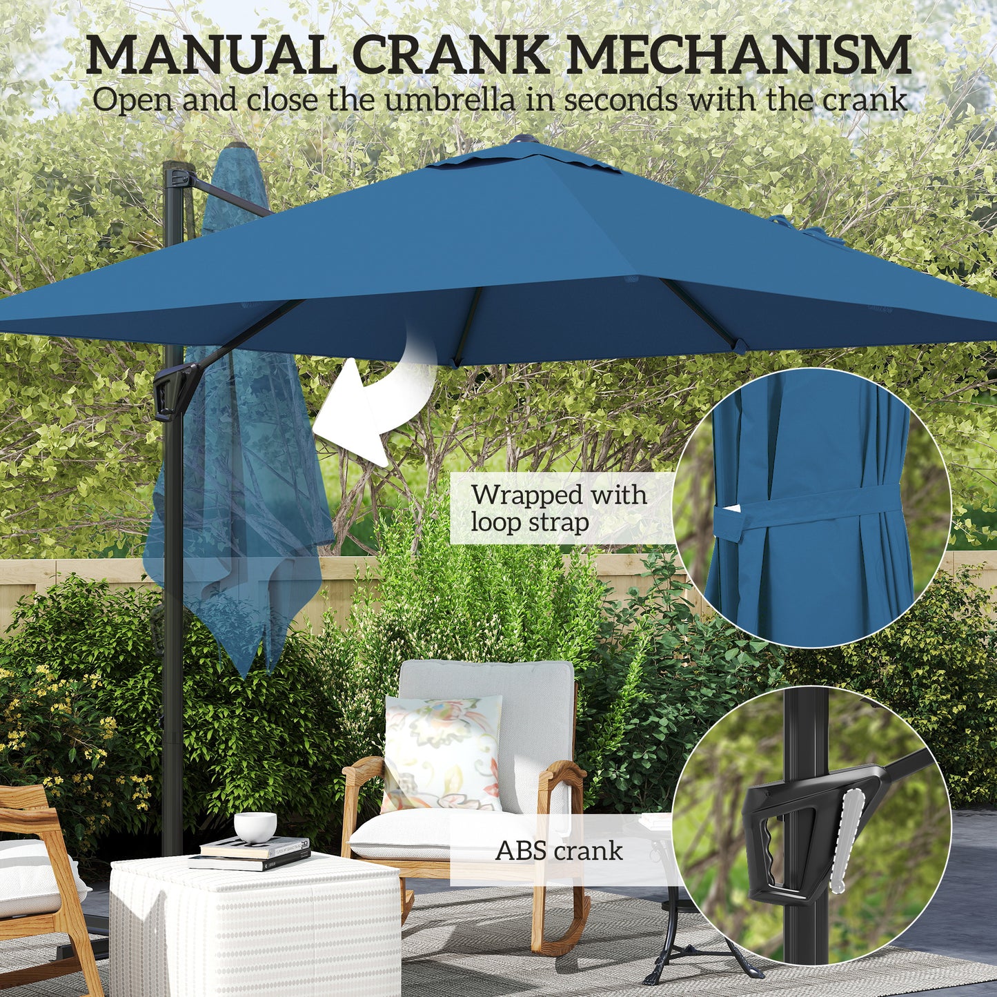 8'x8' Square Patio Hanging Offset Umbrella, Outdoor Cantilever Parasol w/ Cross Base, Navy Blue