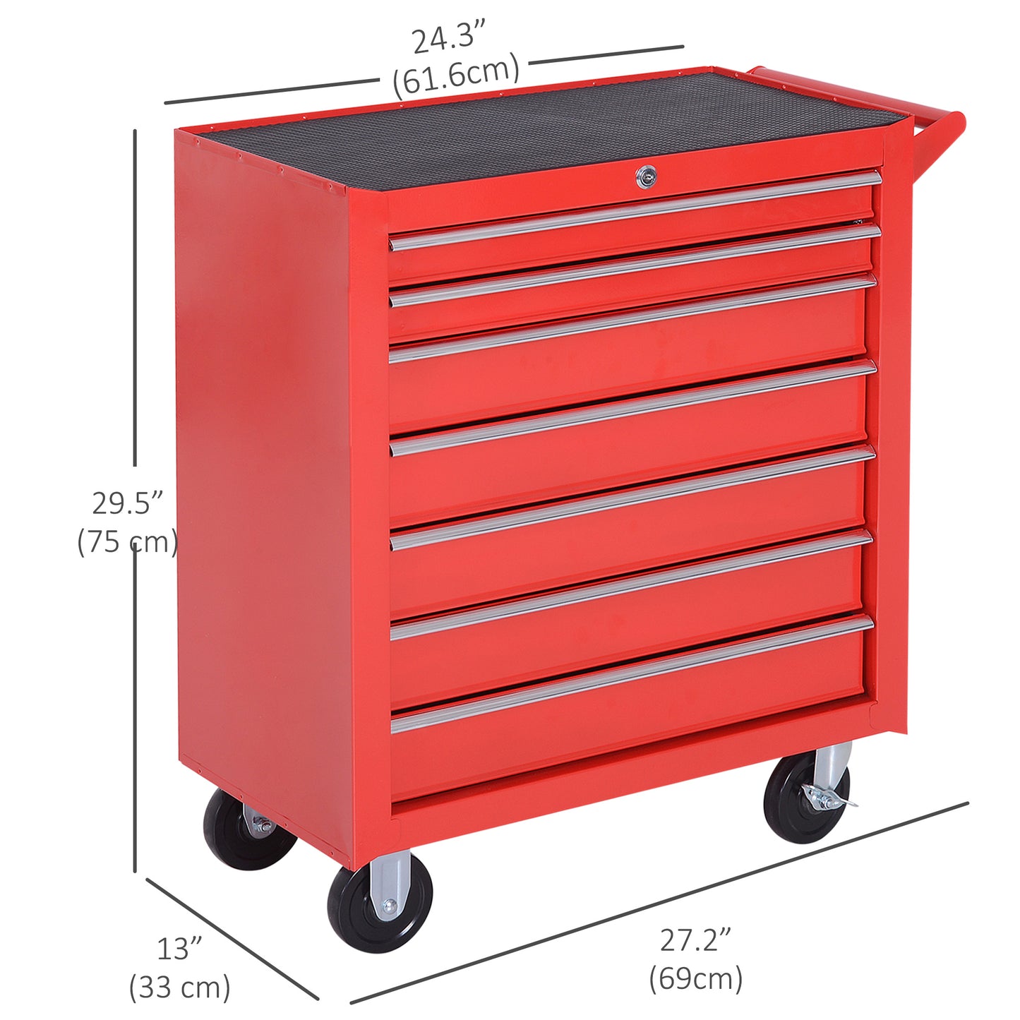 Rolling Tool Chest, 7-Drawer Lockable Tool Cabinet with 4 Wheels, Handle, Toolbox Storage Organizer for Garage, Workshop, Repair Shop, Red