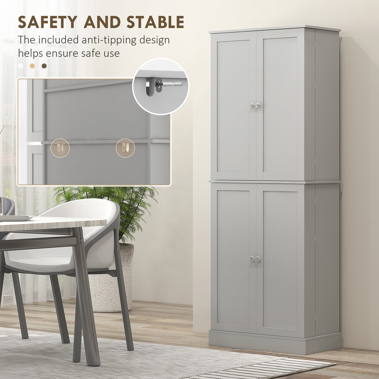 65" Kitchen Cabinet, Kitchen Pantry Cabinet with 4 Doors and 16 Door Shelves for Dining Room, Grey