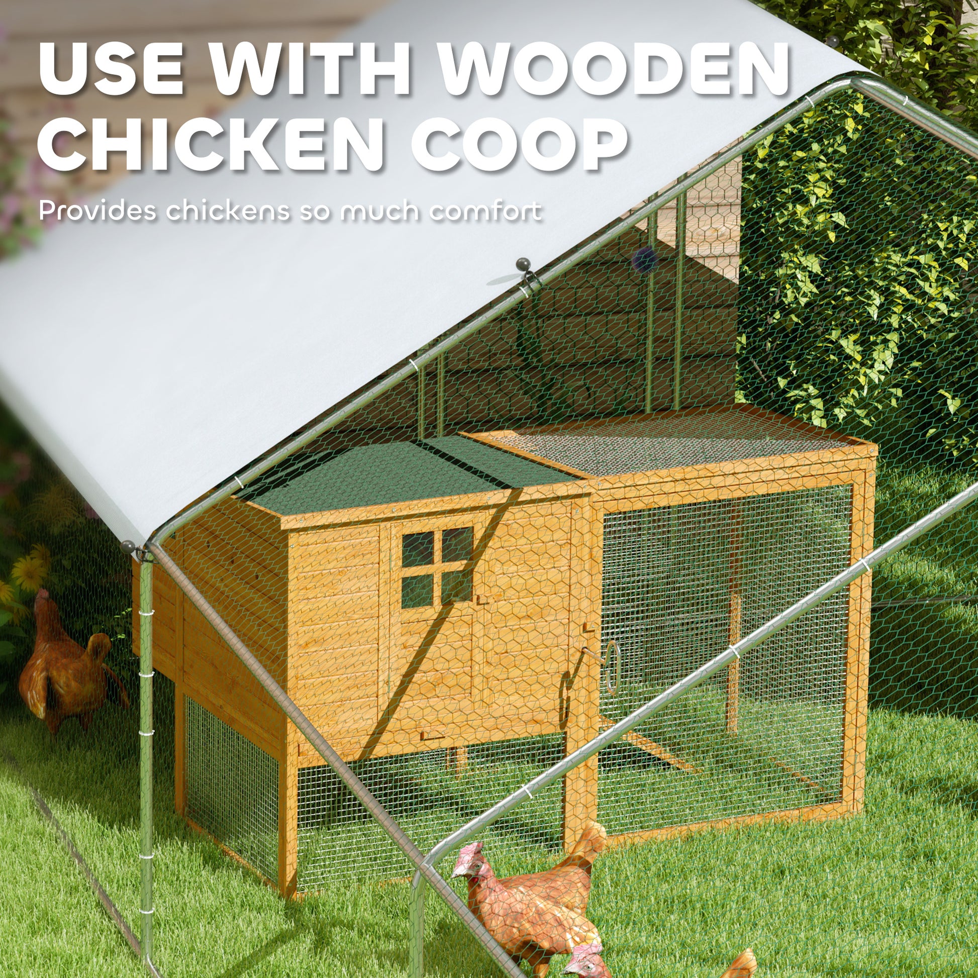 Metal Chicken Coop with Water- and UV-Protection Cover for Backyard Hen, Duck, Rabbit, 9.8' x 32.8' x 6.4'
