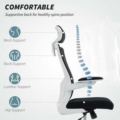 Ergonomic Office Chair, Swivel Desk Chair with Adjustable Lumbar Support, Headrest and Height, Flip-up Armrests, Black