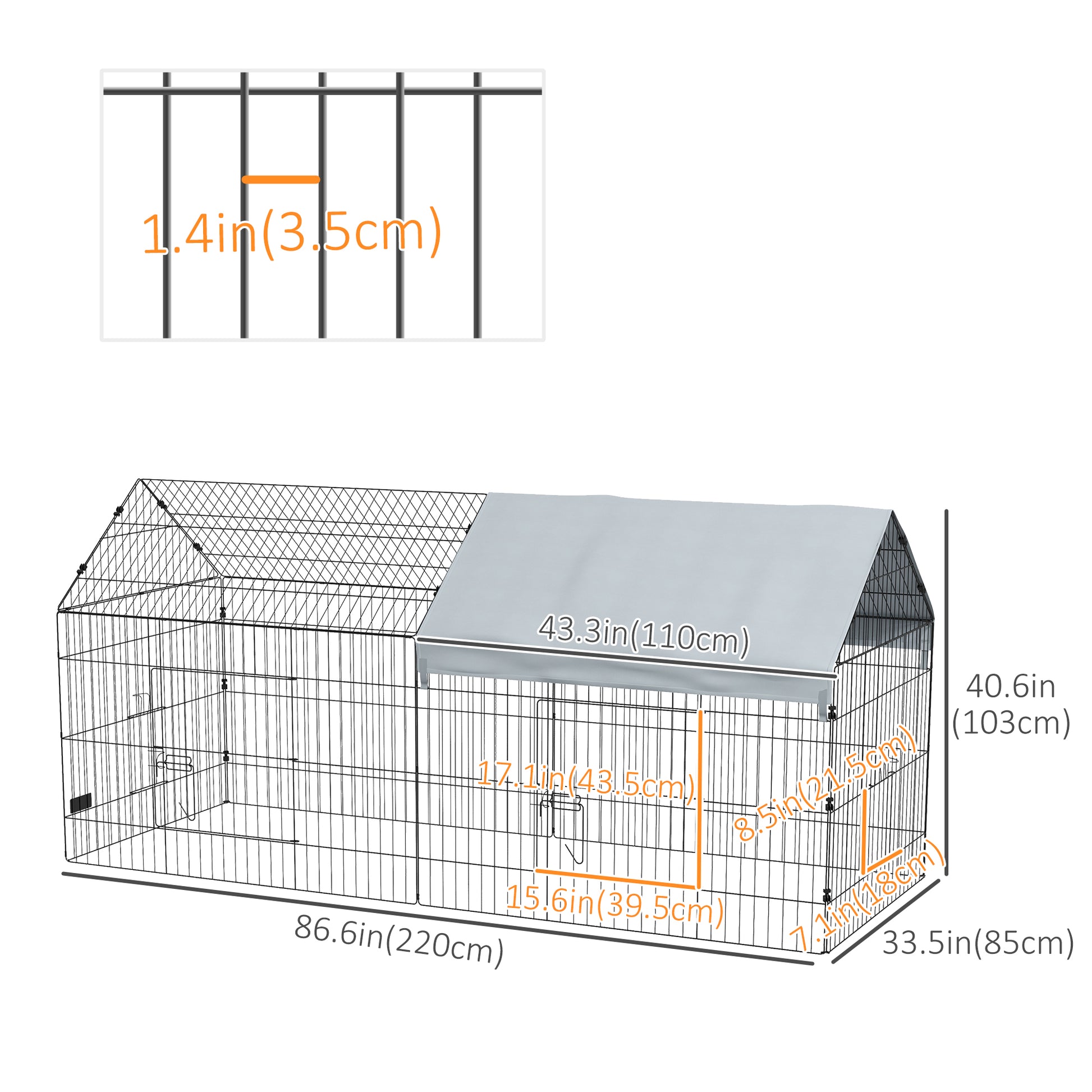 87" Small Animal Cage with Roof, Indoor/Outdoor Use, for Chicken, Rabbits, Chinchillas, Silver