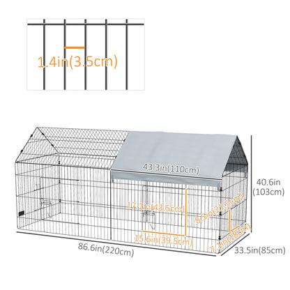 87" Small Animal Cage with Roof, Indoor/Outdoor Use, for Chicken, Rabbits, Chinchillas, Silver