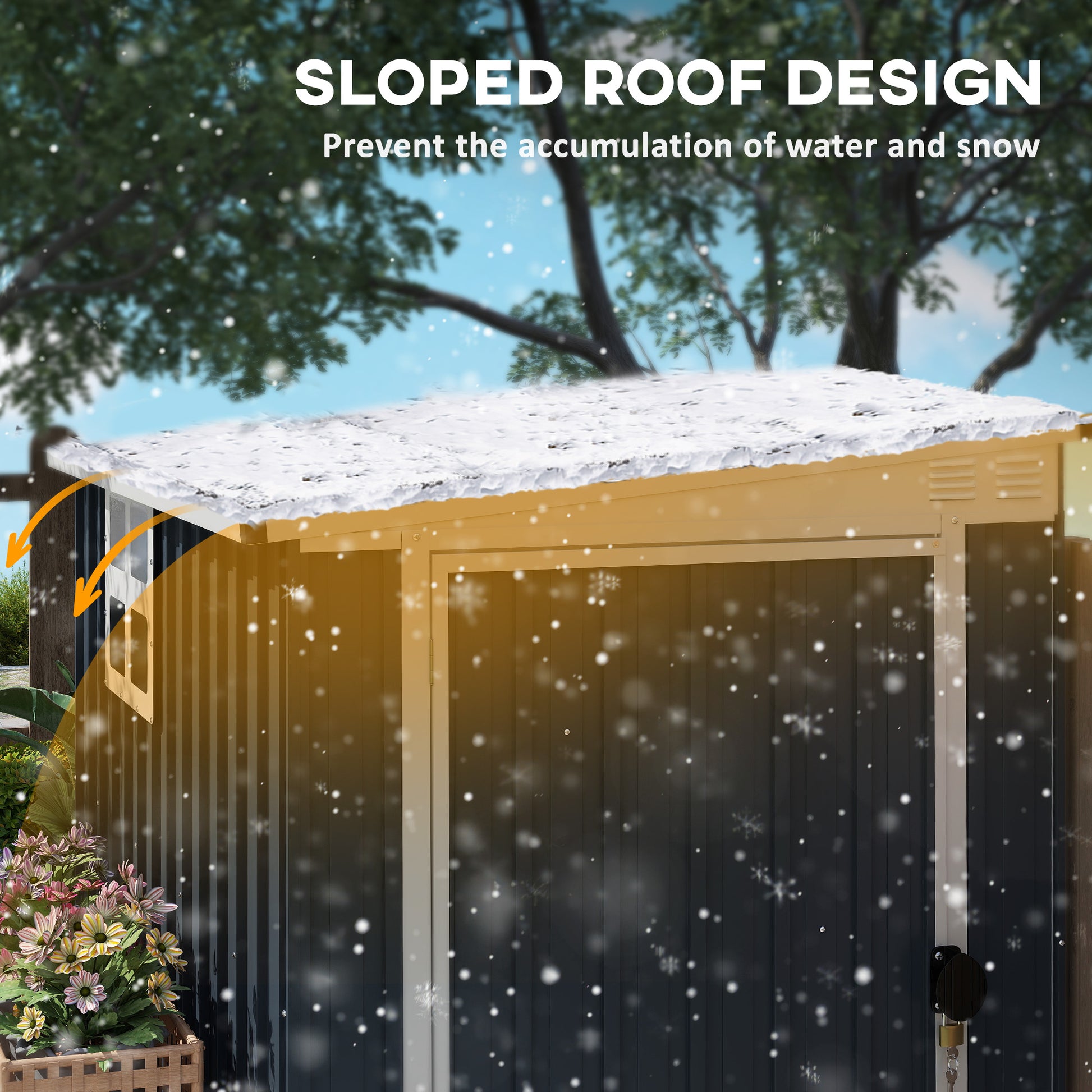 4' x 6' Outdoor Storage Shed, Metal Garden Shed with Window, 2 Vents and Lockable Door, Durable Backyard Tool Storage House for Garden and Patio Use