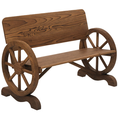 Wooden Wagon Wheel Bench Rustic Design 2 Seater Garden Outdoor Chair High Back Loveseat