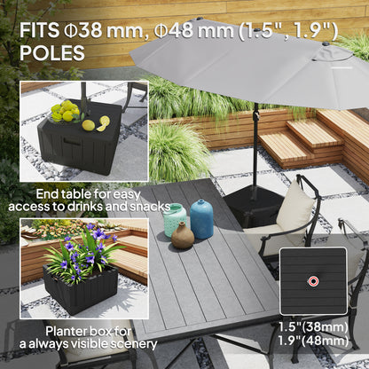 3-in-1 Patio Umbrella Base, Coffee End Table, Flower Box Planter with Wheels Handles, Square Plastic 176lb Stand/110lb Water Fillable Outdoor Garden Umbrella Stand, Black