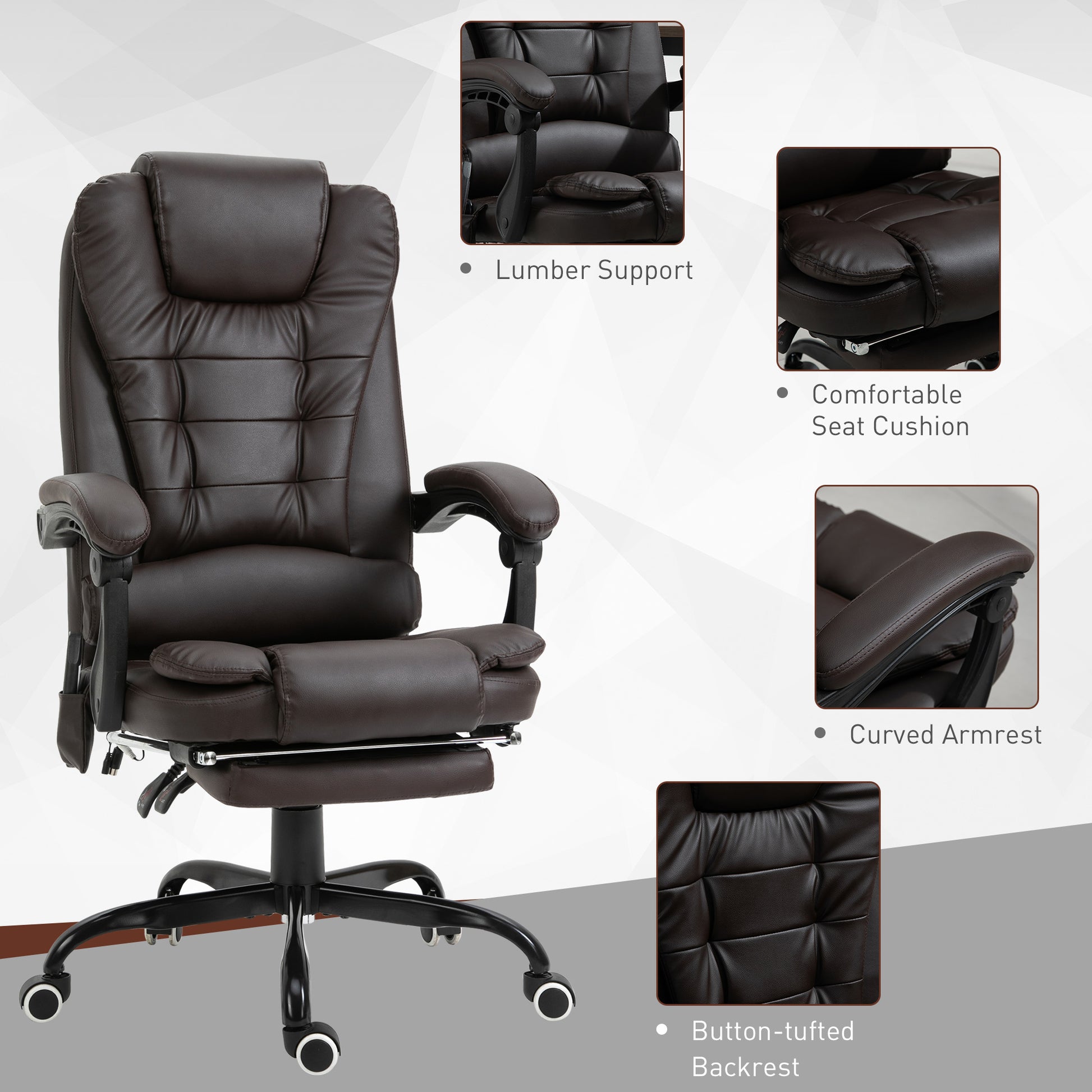 7-Point Vibrating Massage Chair, Reclining Office Chair with Footrest, Reclining Back, Adjustable Height, Brown