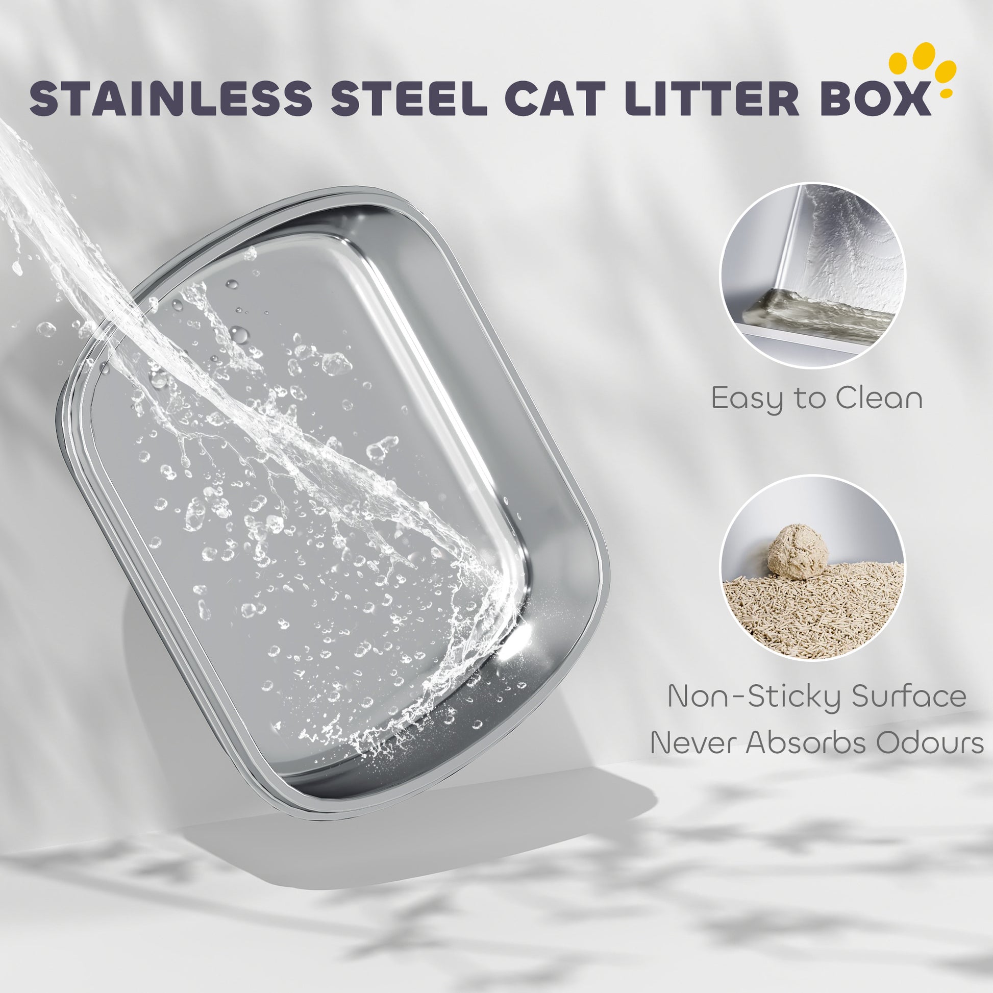 Stainless Steel Cat Litter Box, Cat Litter Box with High Side and Scoop, Anti-Leakage, Easy to Clean, Navy Blue