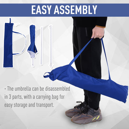 6.7ft Beach Umbrella with Push Button Tilt, Ruffled Outdoor Umbrella with Carry Bag and 8 Ribs, Blue