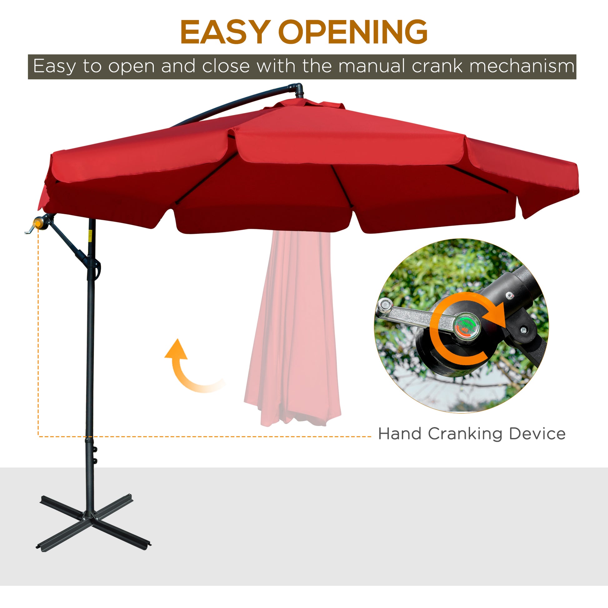 11FT Cantilever Patio Umbrella with Offset Hanging, Easy Tilt Adjustment & Cross Base for Backyard, Poolside, Red