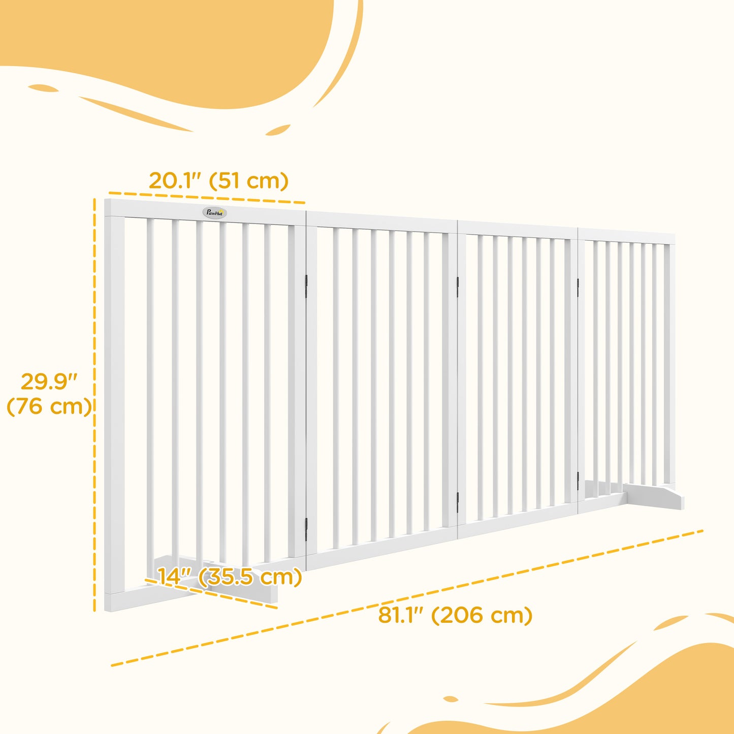 Free Standing Pet Gate, Foldable Dog Gates with 2 Support Feet, 4 Panels for Doorway Stairs, White