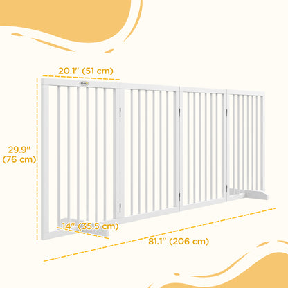 Free Standing Pet Gate, Foldable Dog Gates with 2 Support Feet, 4 Panels for Doorway Stairs, White