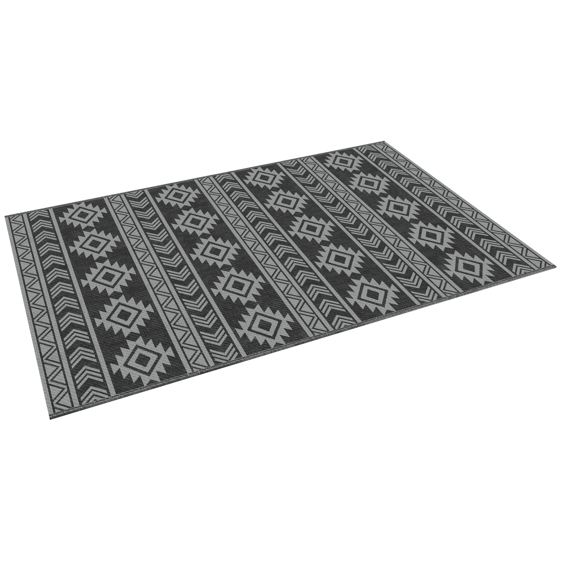 Reversible Outdoor RV Rug, Patio Floor Mat, 6' x 9' Plastic Straw Rug for Backyard, Deck, Beach, Camping, Black & Grey