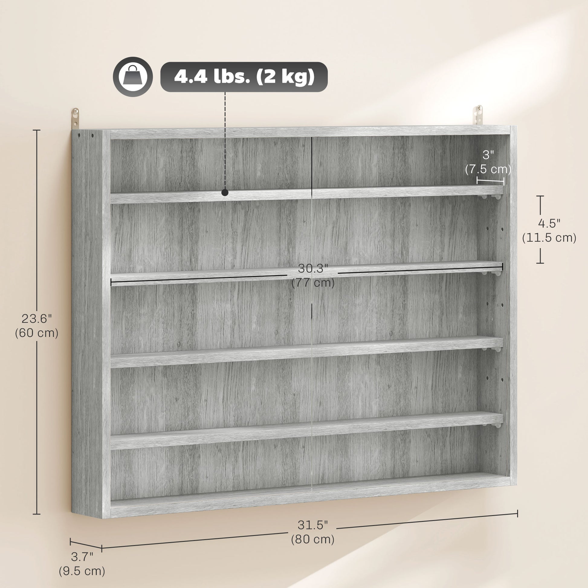 5-Tier Display Cabinet, Shot Glass Display Case, Glass Curio Cabinet with 2 Glass Doors and 4 Adjustable Shelves, Grey