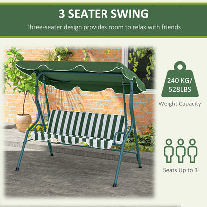 Outdoor Porch Swing with Adjustable Canopy, 3-Seater Patio Swing Chair with Cushion, Green