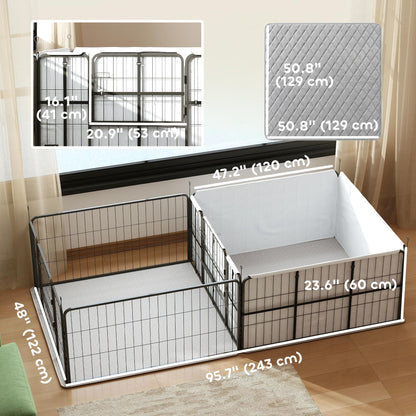 7 Panel Dog Whelping Box Convertible DIY Pet Playpen with Washable Pee Pads, 600D Oxford Fabric, 96" x 48" x 24"