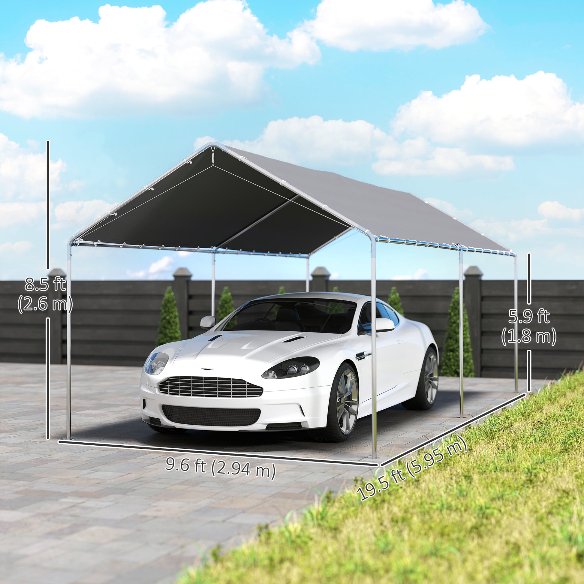 10'x20' Carport Heavy Duty Galvanized Car Canopy with Included Anchor Kit, 3 Reinforced Steel Cables, Grey