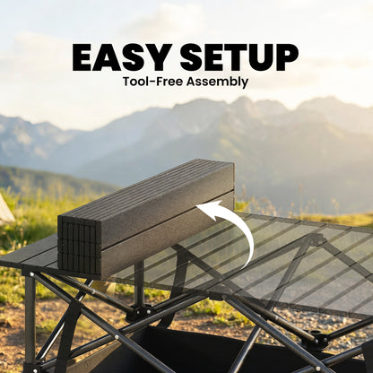 3ft Folding Camping Table, Picnic Table with Mesh Storage Net, Carrying Bag and Metal Frame, Black