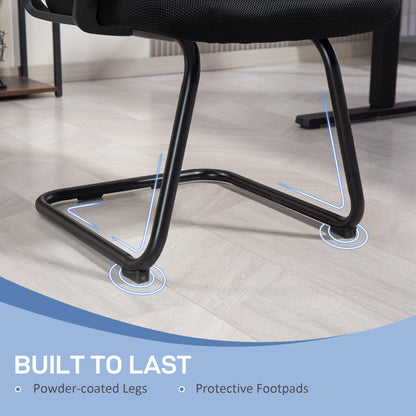 Ergonomic Desk Chair No Wheels, Padded Mesh Office Reception Chair with Sled Base, Black