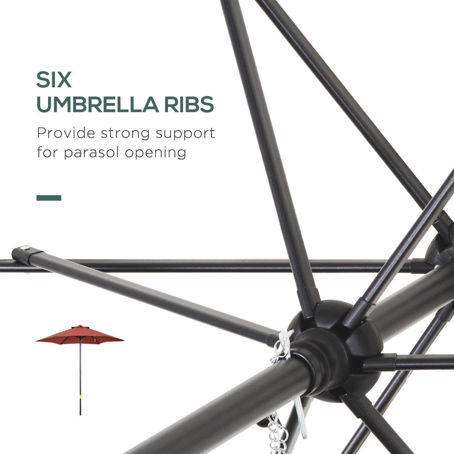 6.6FT Patio Umbrella, Outdoor Parasol with 6 Solid Ribs, Wine Red