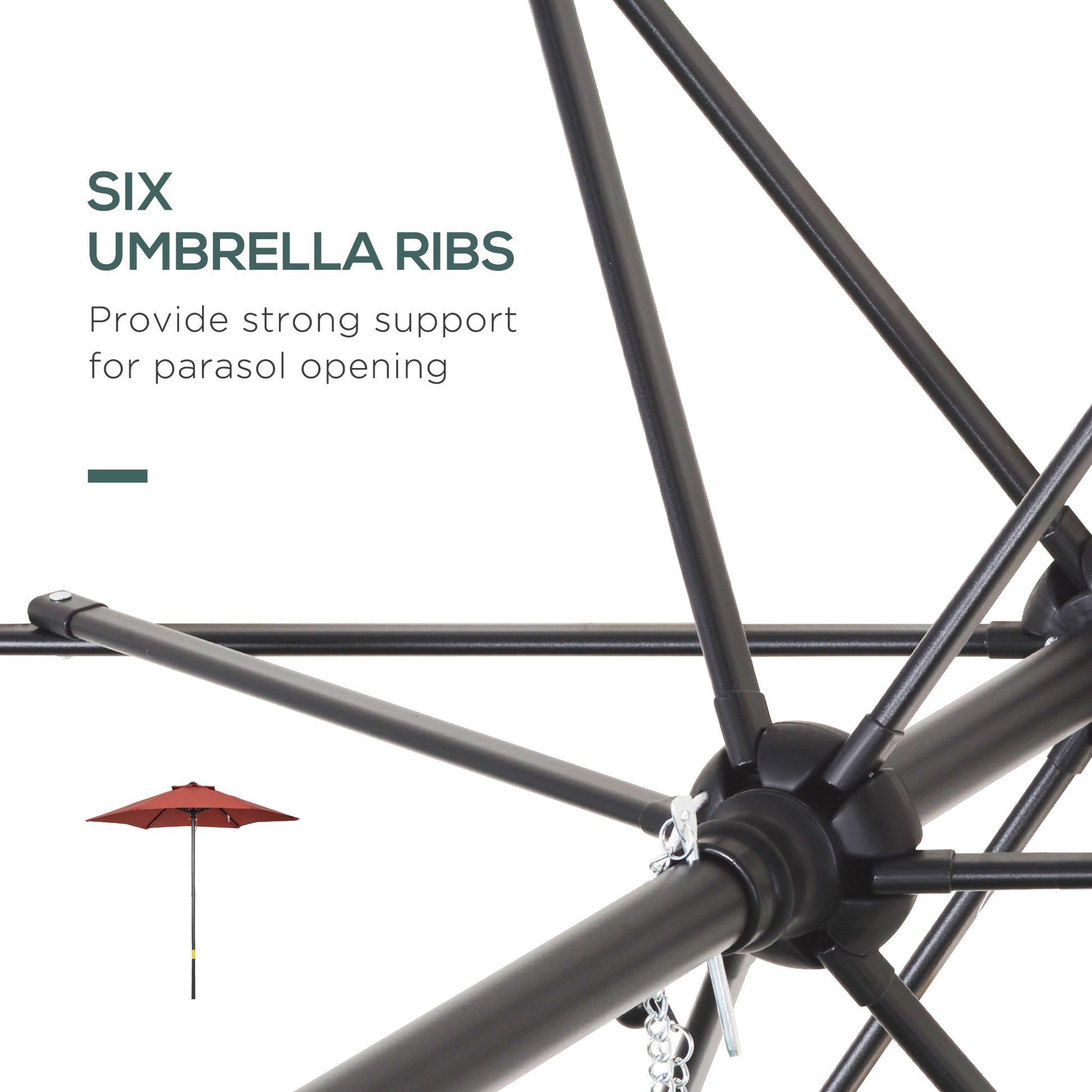 6.6FT Patio Umbrella, Outdoor Parasol with 6 Solid Ribs, Wine Red