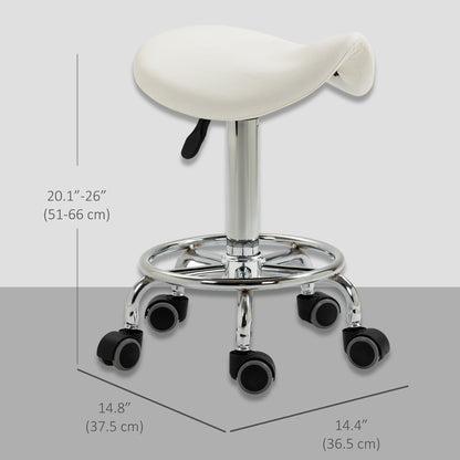Saddle Stool, PU Leather Adjustable Rolling Salon Chair for Massage, Spa, Clinic, Beauty and Tattoo, White