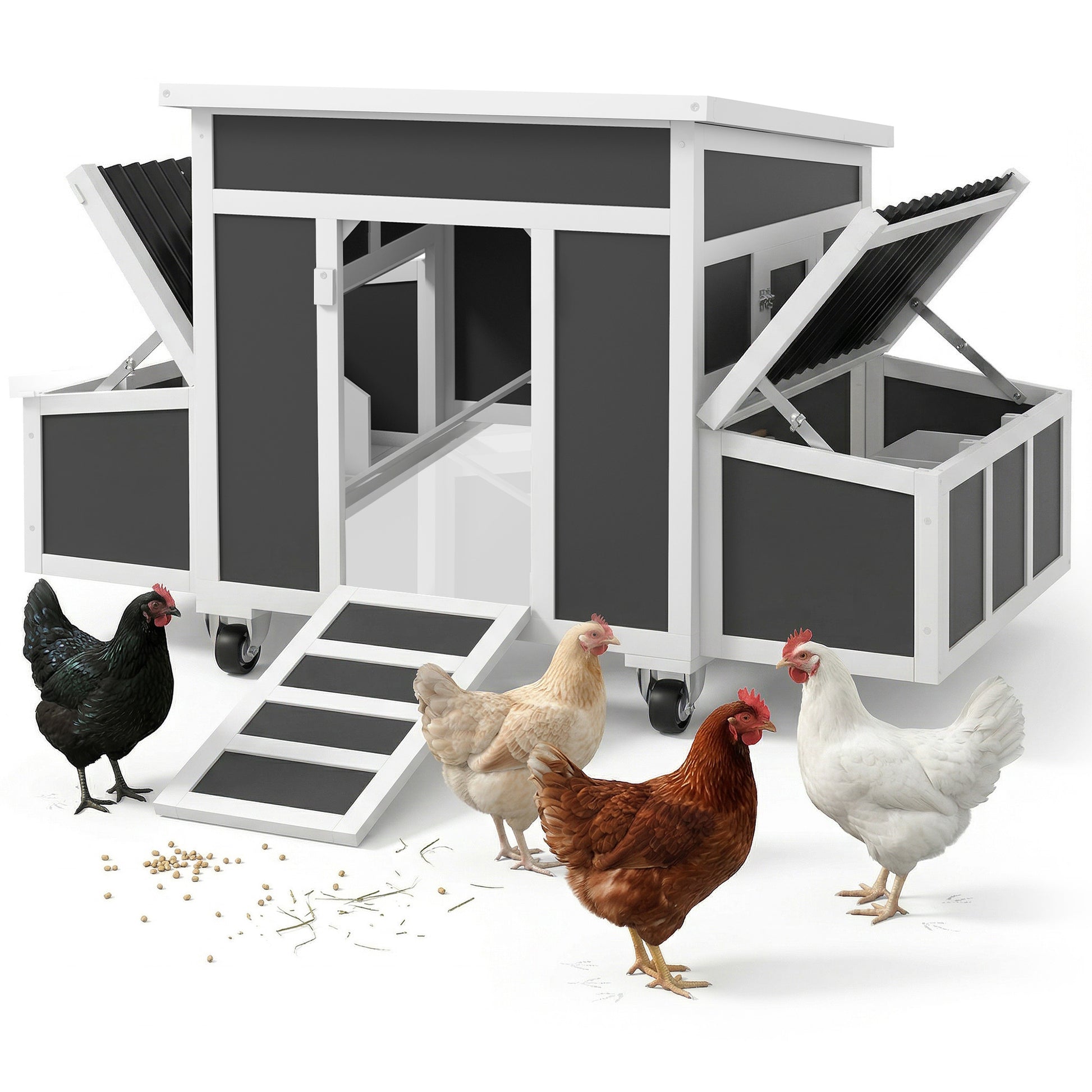 Wooden Chicken Coop with Nesting Box for 2-4 Chickens, Dark Grey