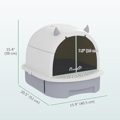 Cat Litter Box with Lid, Front Door Flap, Scoop, Handle, Easy Clean, for Small and Medium Cats, Grey