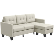 Small Corner Sofa, 3 Seater Sectional Couch with Ottoman, Corner Sofa with Thick Padded Cushion and Wood Legs, Beige