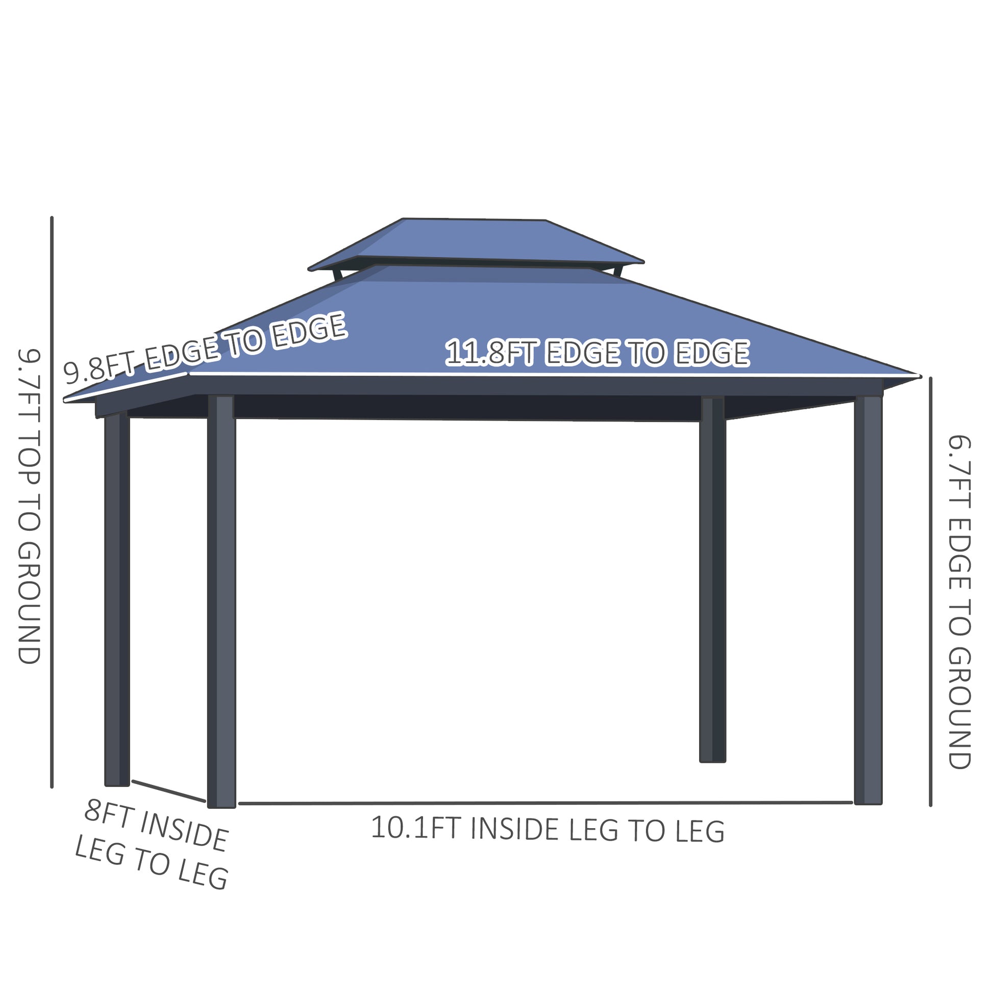 10'x12' Hardtop Patio Gazebo Aluminum Gazebo Canopy with Double Tier Roof, Curtains, Netting Sidewalls, Black & Grey