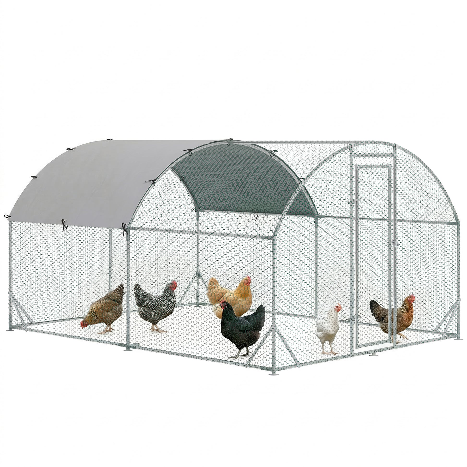 Galvanized Large Metal Chicken Coop Cage Walk-in Enclosure Poultry Hen Run House Playpen Rabbit Hutch with Cover for Outdoor Backyard 9.2' x 12.5' x 6.5' Silver