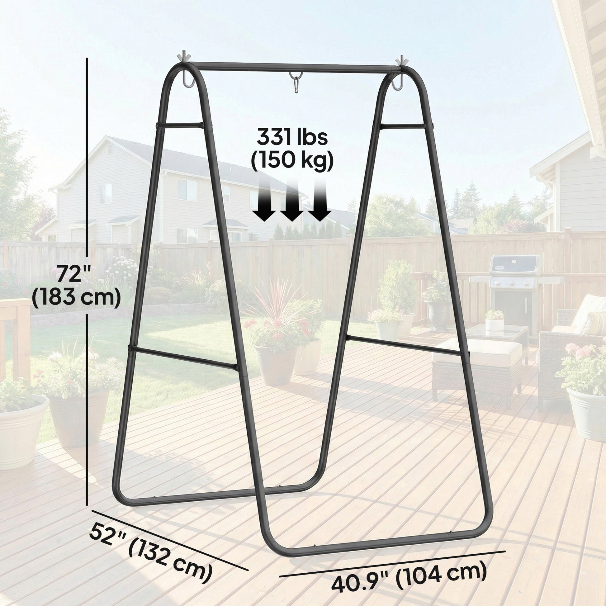 Hanging Hammock Stand Only Heavy Duty Steel A-Frame for Hanging Hammock, Max Load 330 LBS, Black