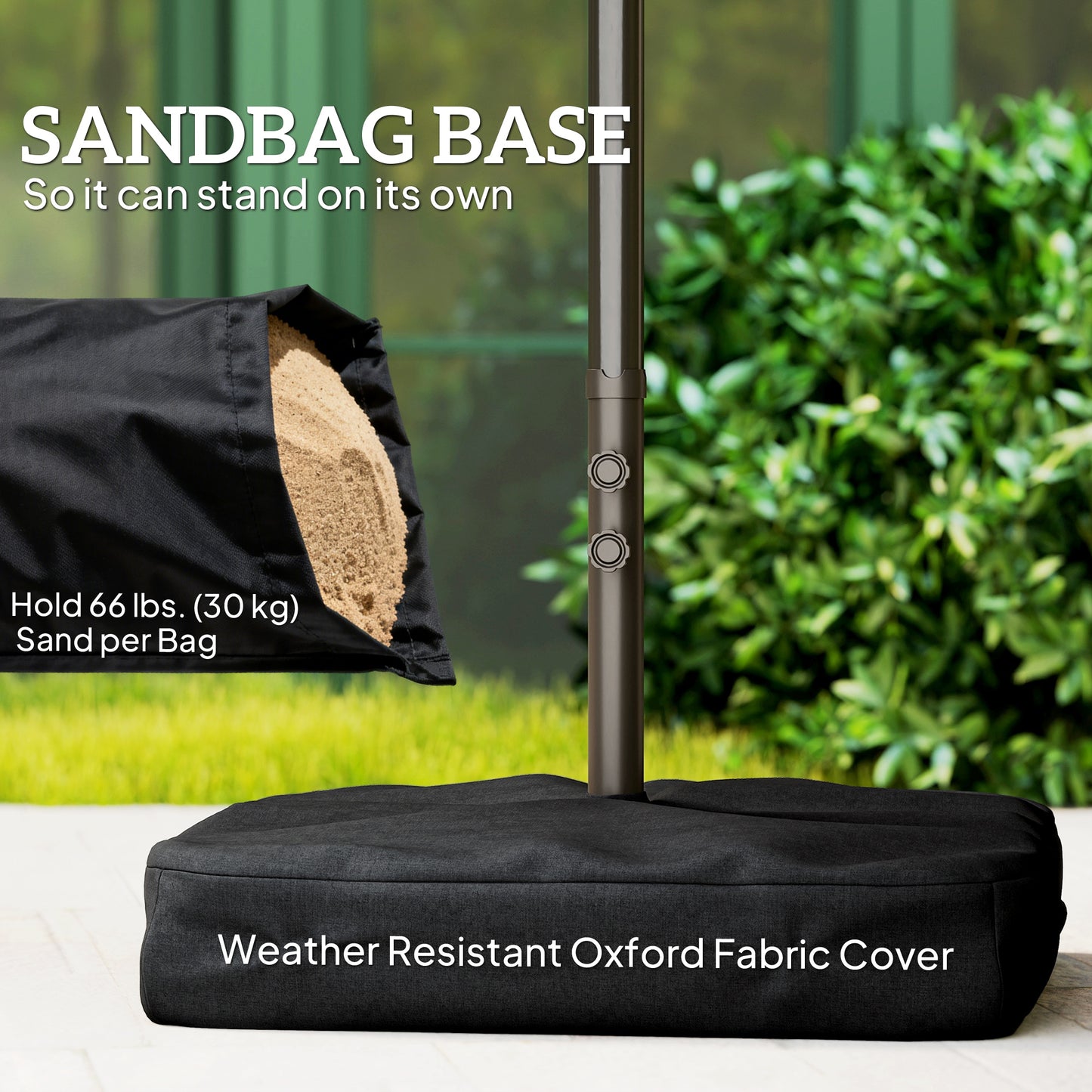 15' Outdoor Patio Umbrella with Twin Canopy Sunshade Steel Table Umbrella with Lift Crank, Cross base, Sandbag, Khaki