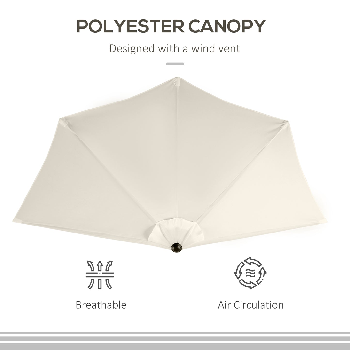 9.8ft Half Umbrella Semi Round Patio Parasol with Crank Handle, Top Vent for Garden, Balcony- NO BASE INCLUDED, Cream