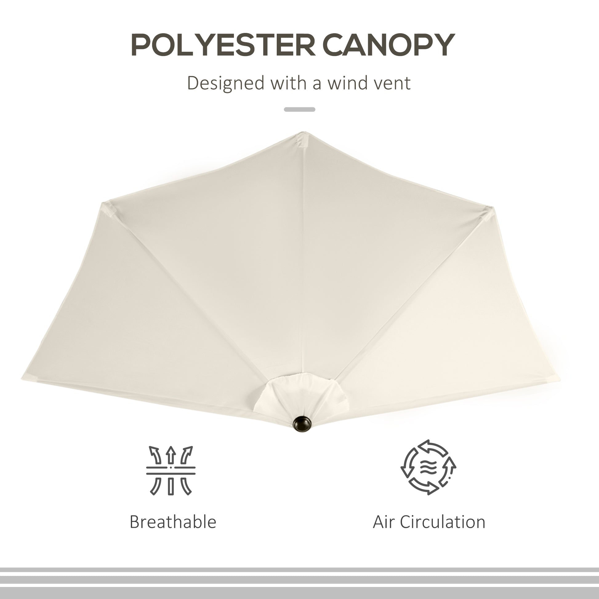 9.8ft Half Umbrella Semi Round Patio Parasol with Crank Handle, Top Vent for Garden, Balcony- NO BASE INCLUDED, Cream